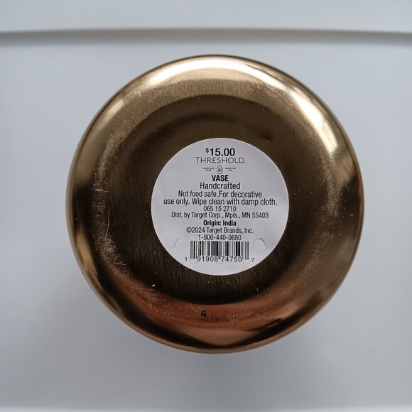 Gold Cylinder Metal Vase 10" H 4" W Lightweight Threshold Holiday Metallic Decor - Picture 5 of 6